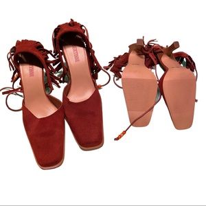 Comfortable brown suede tribe heels worn once
